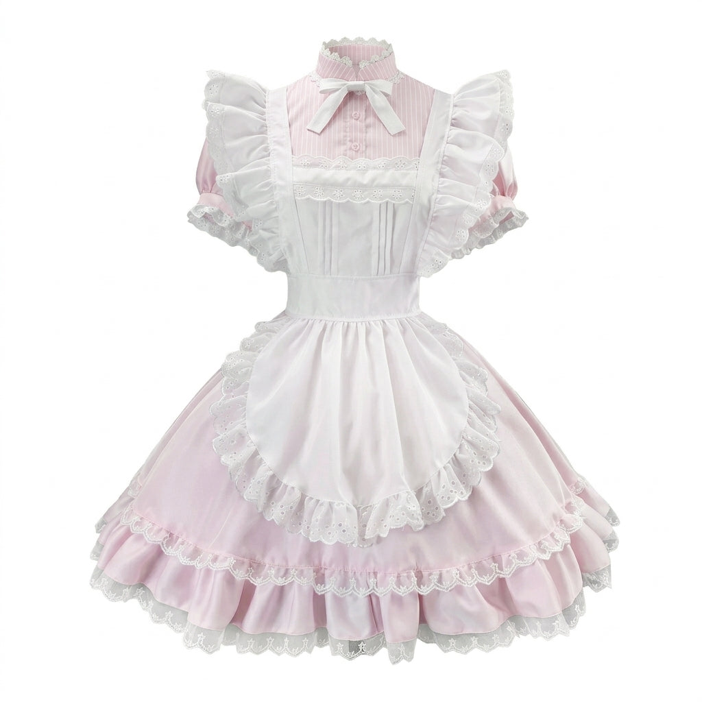 Light Blue and White Ruffled Maid Lolita Halter Dress with Apron Accent - view 7