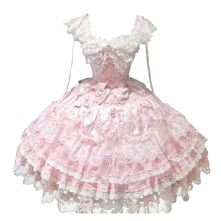 Elegant Ruffled Lace Lolita Dress Set with Bow Accents - view 2