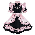 Black and Pink Ruffled Maid Style Dress with Headpiece Accent