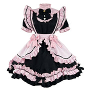 Black and Pink Ruffled Maid Style Dress with Headpiece Accent