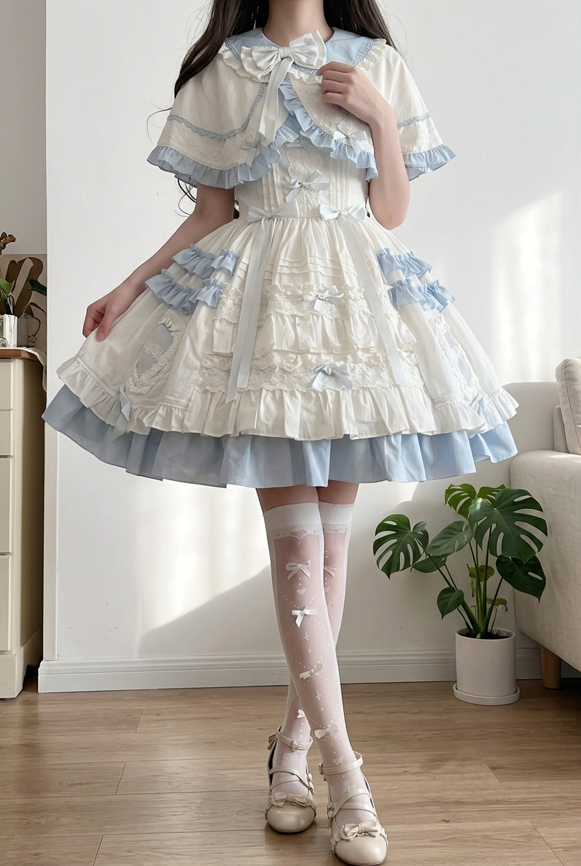 White/Blue Window Dolls Multi-Layered Ruffle Love Bowknot Sweet Princess with Cape (Set) detail view 7