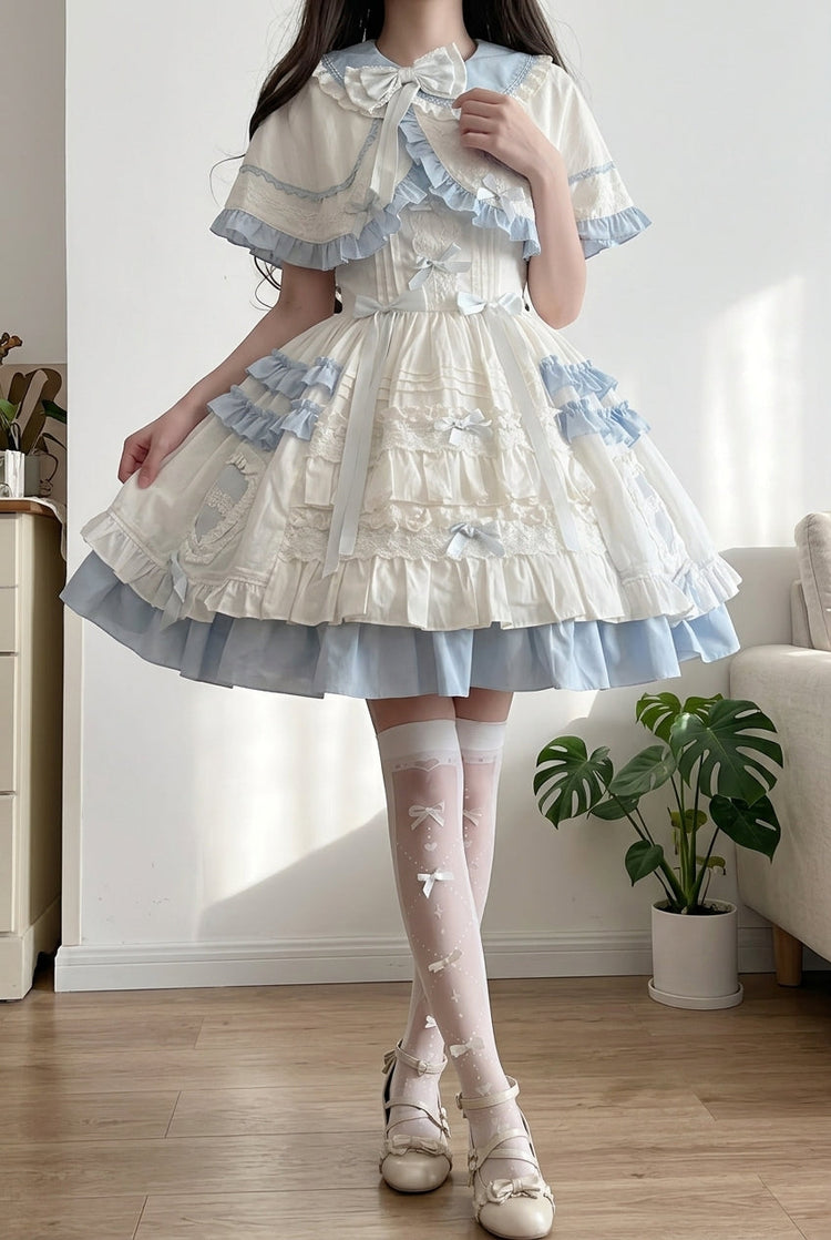 White/Blue Window Dolls Multi-Layered Ruffle Love Bowknot Sweet Princess with Cape (Set) detail view 7