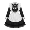 Black Striped Maid Lolita Dress with Apron Bow Accent