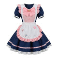 Black and Navy Blue Ruffled Maid Style Dress with Apron Bow Accent - view 4