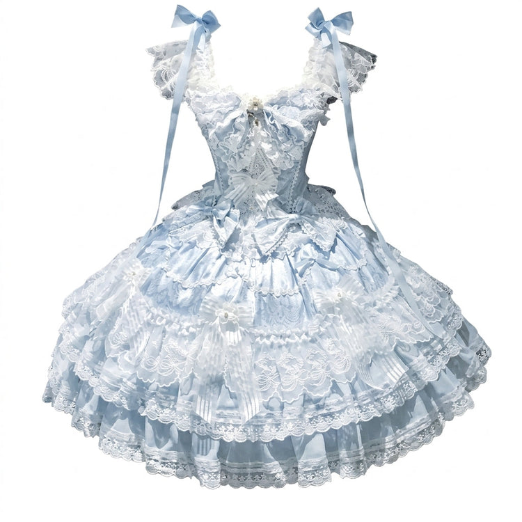 Elegant Ruffled Lace Lolita Dress Set with Bow Accents