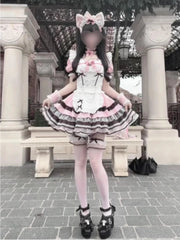 Pink Bow Apron Sweet Lolita OP Dress Set front view