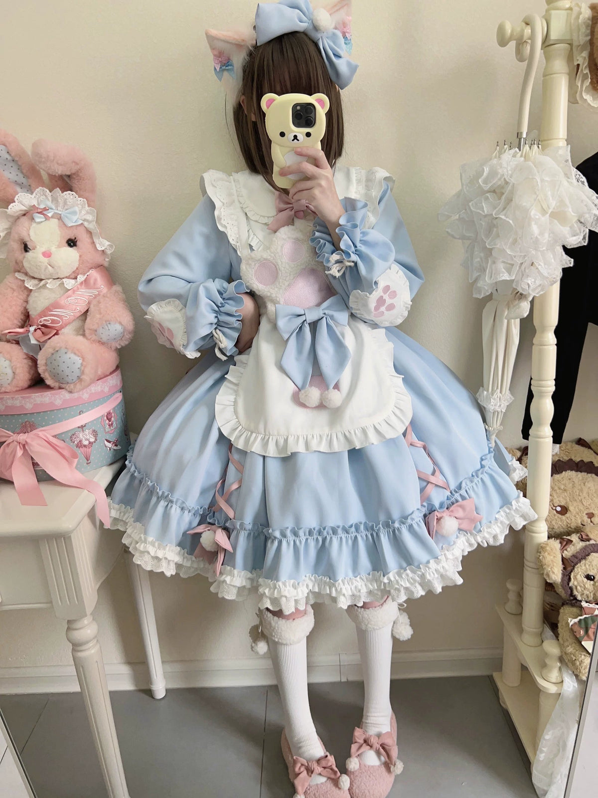 Tata Long Ear Meow Meow Blue Sweet Lolita OP Dress detail view 15