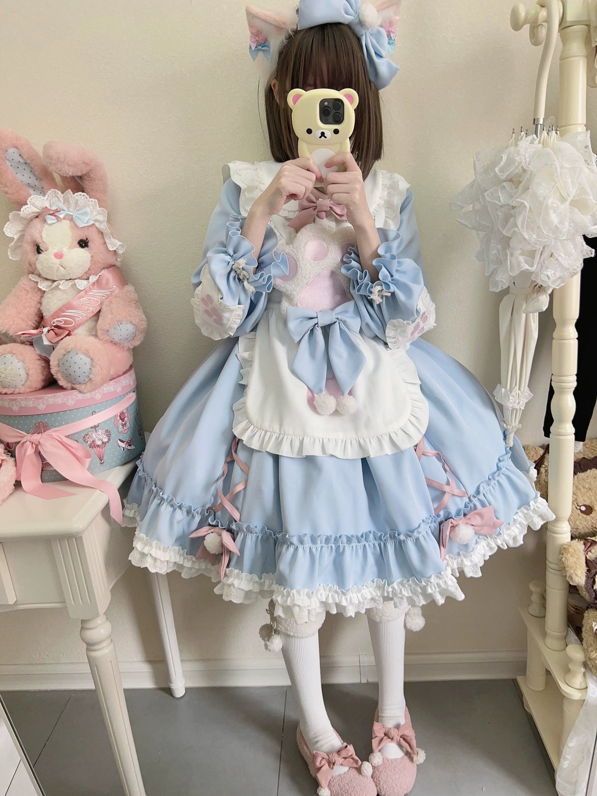 Tata Long Ear Meow Meow Blue Sweet Lolita OP Dress detail view 13