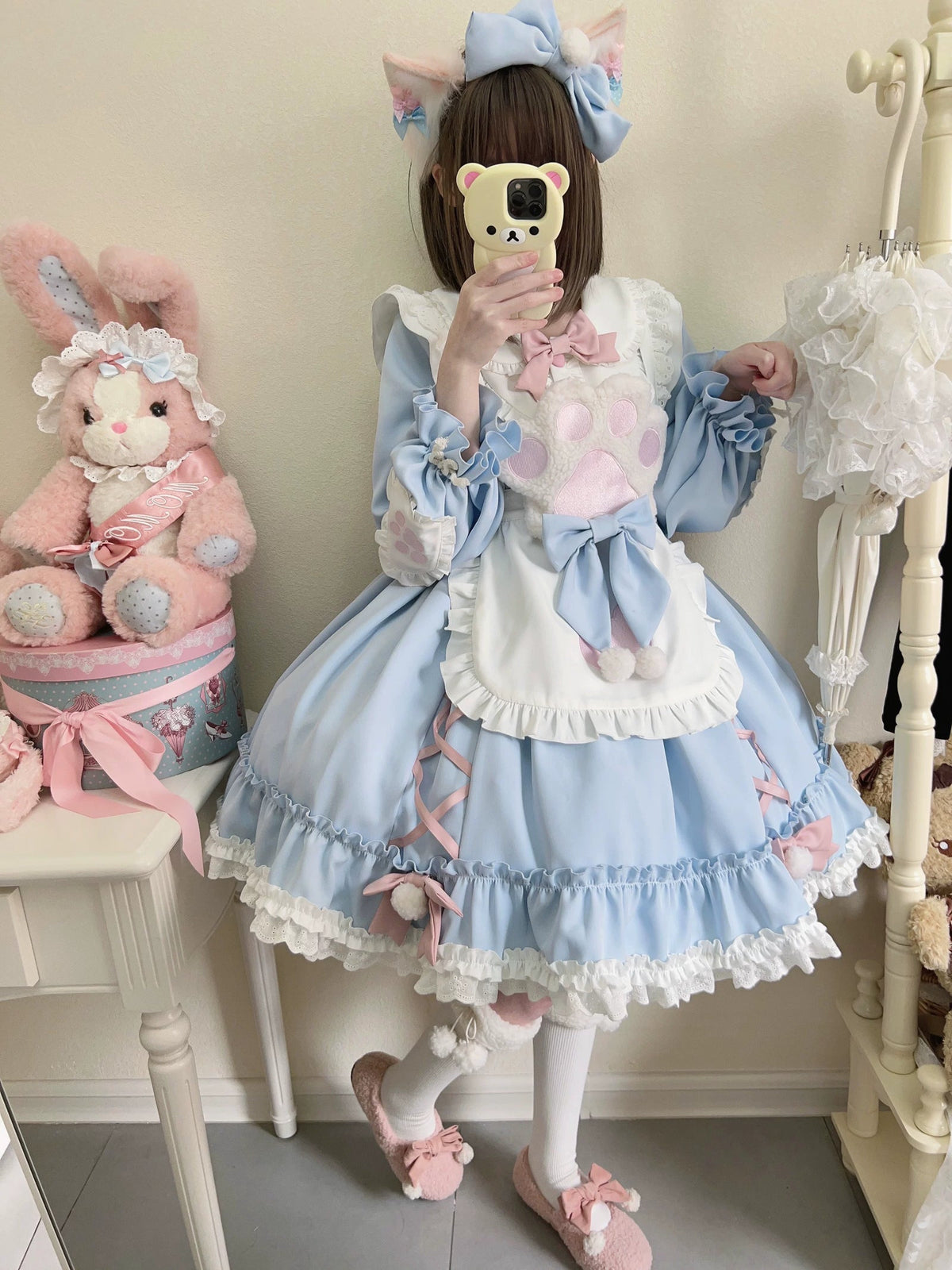 Tata Long Ear Meow Meow Blue Sweet Lolita OP Dress detail view 11