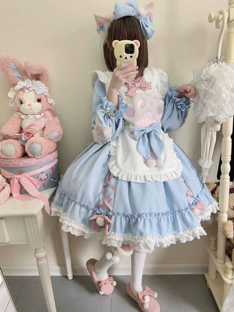 Tata Long Ear Meow Meow Blue Sweet Lolita OP Dress detail view 11