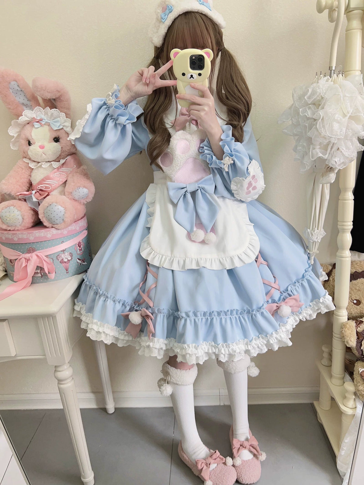 Tata Long Ear Meow Meow Blue Sweet Lolita OP Dress detail view 3