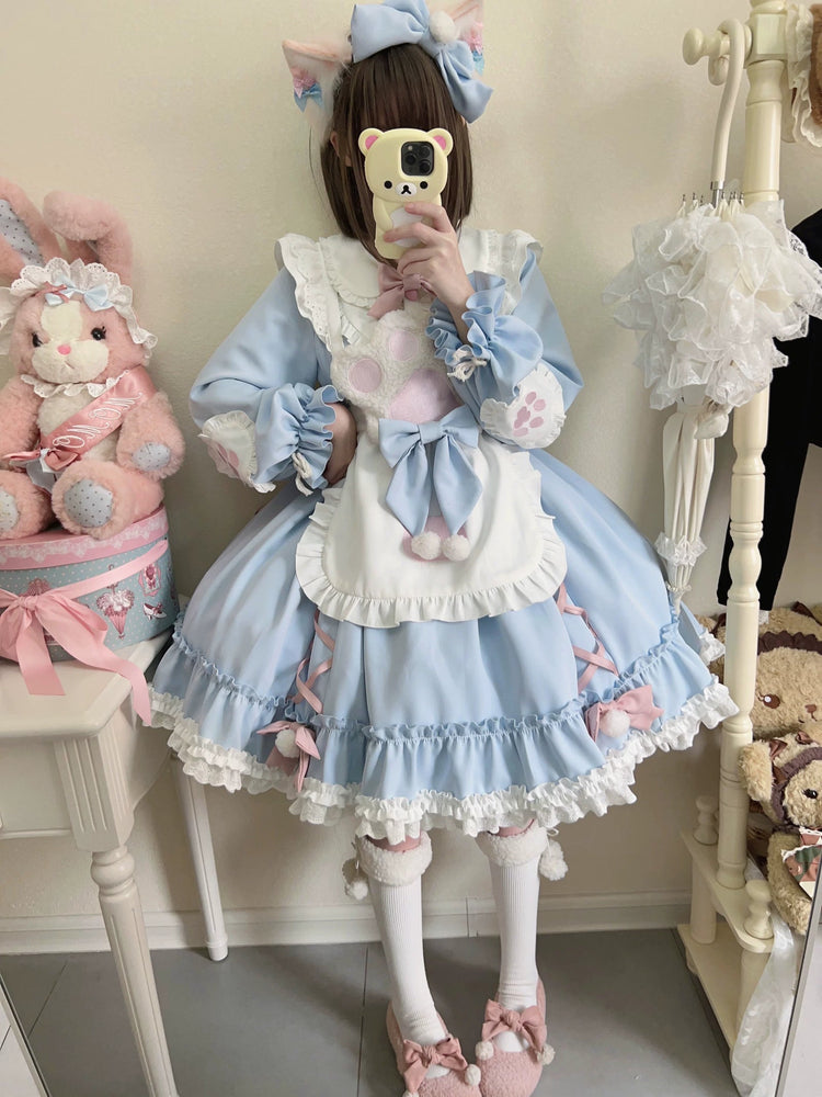 Tata Long Ear Meow Meow Blue Sweet Lolita OP Dress front view