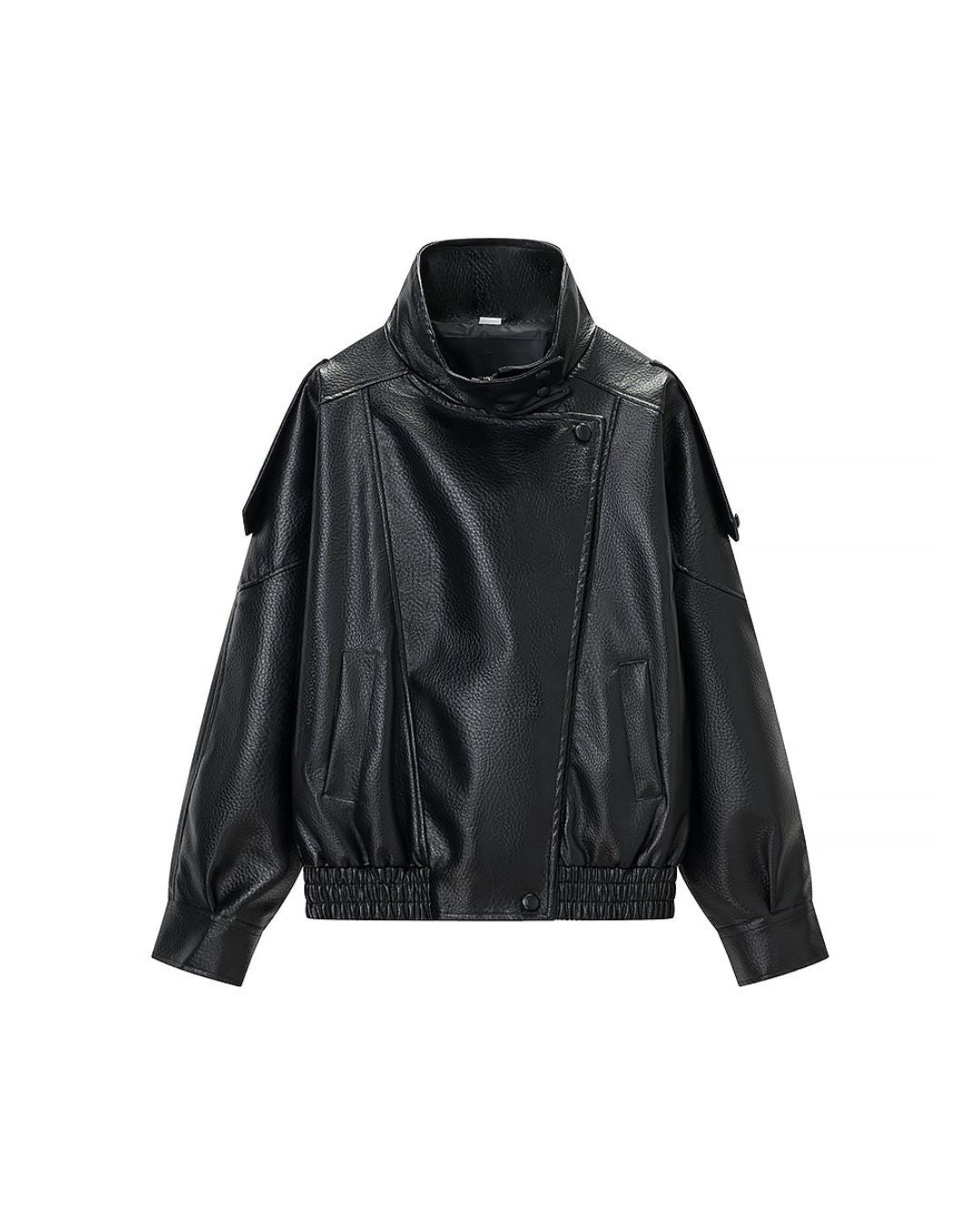 Stand Collar Leather Moto Jacket - view 10