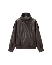 Stand Collar Leather Moto Jacket - view 2