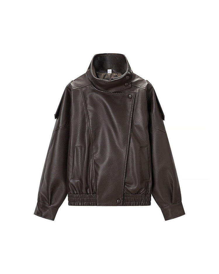 Stand Collar Leather Moto Jacket - view 2