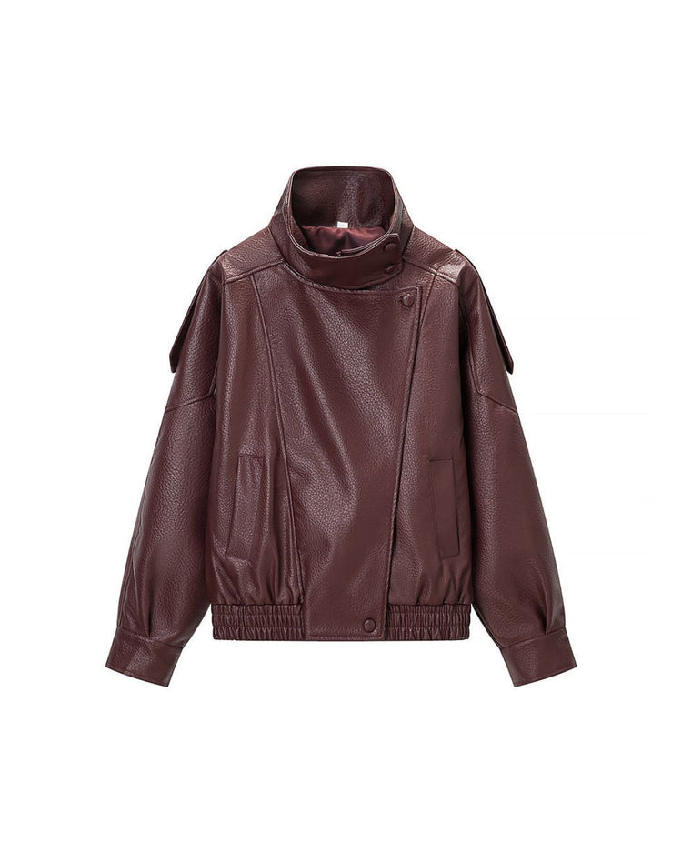 Stand Collar Leather Moto Jacket - view 9