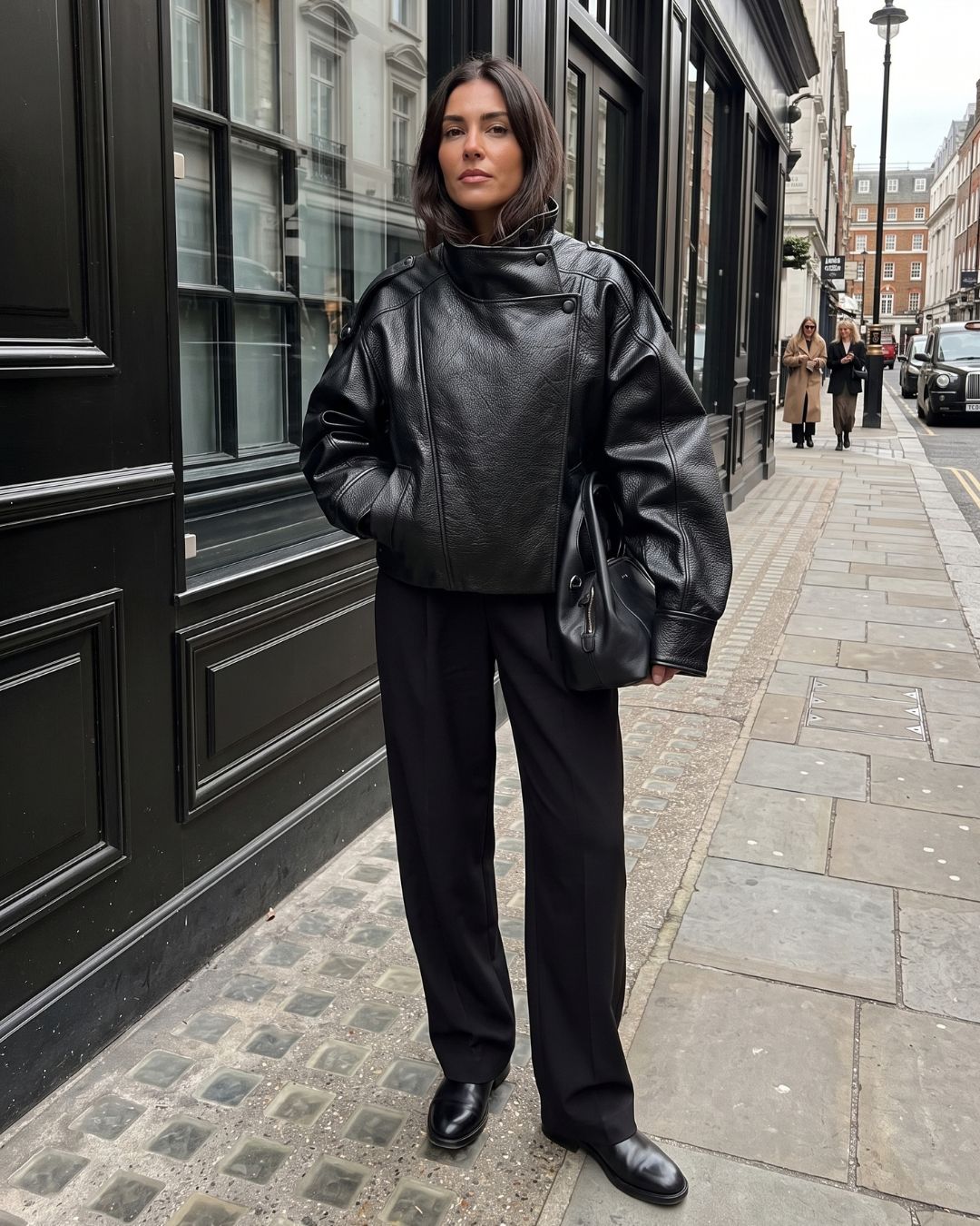 Stand Collar Leather Moto Jacket - view 5