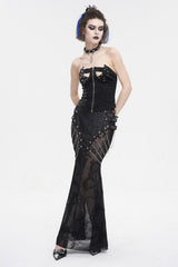 Black Mesh Splice Chain Fishtail Women's Gothic Skirt - Product - 6