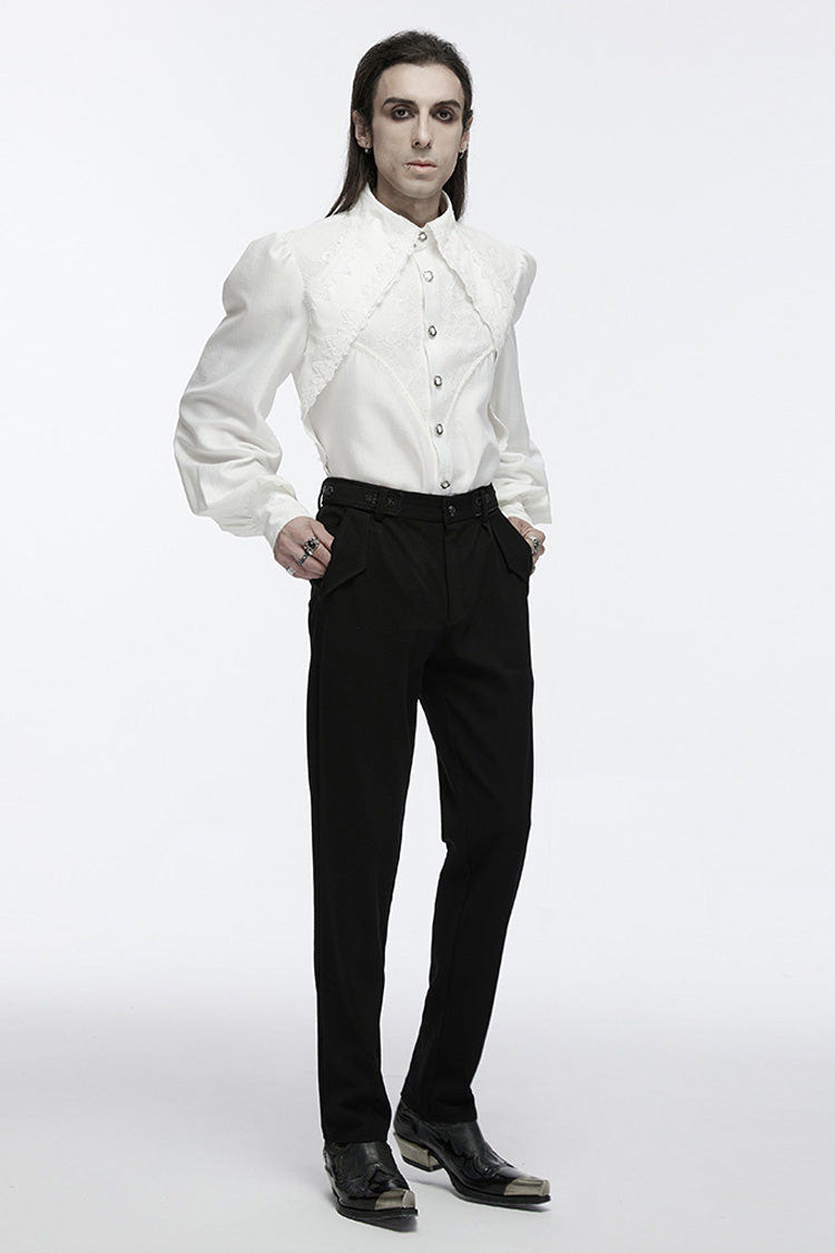 White Long Puff Sleeves Lace Men's Gothic Blouse - Product - 4
