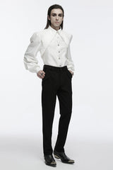 White Long Puff Sleeves Lace Men's Gothic Blouse - Product - 4