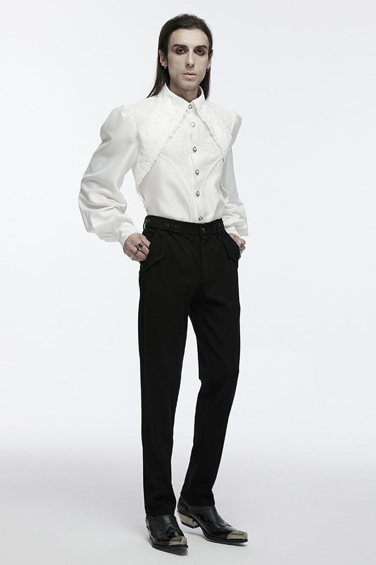 White Long Puff Sleeves Lace Men's Gothic Blouse - Product - 4