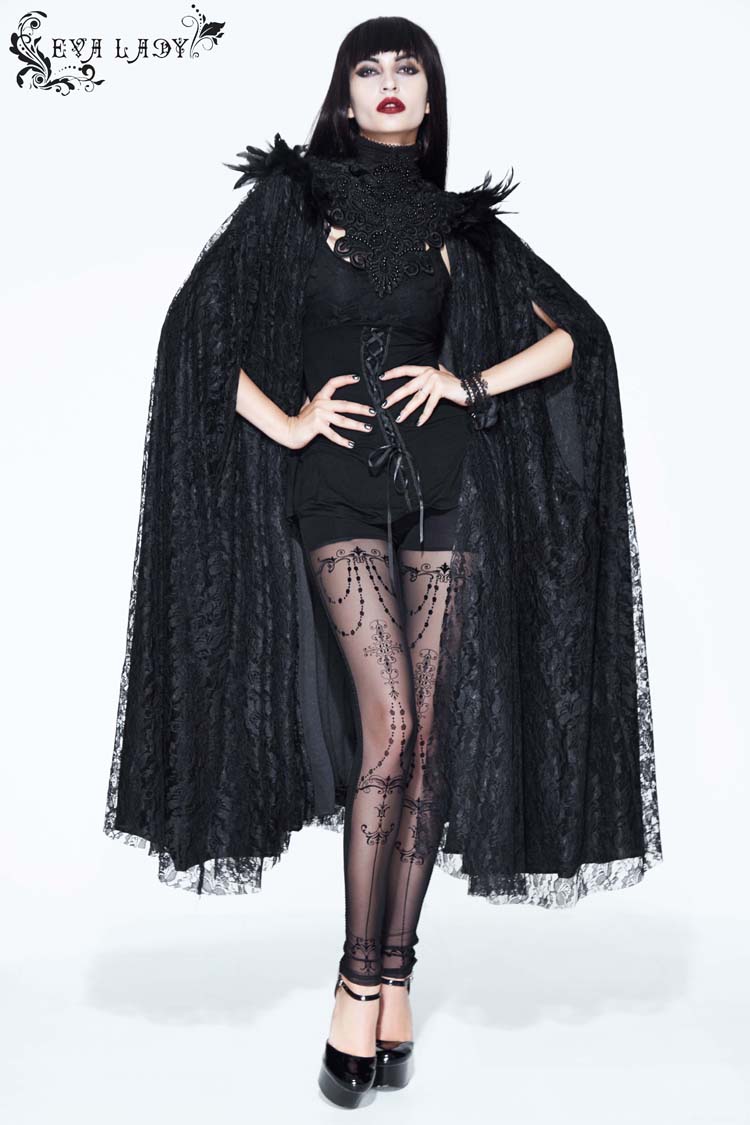 Black Palace Style Lace Long Women's Gothic Cloak - Product - 1