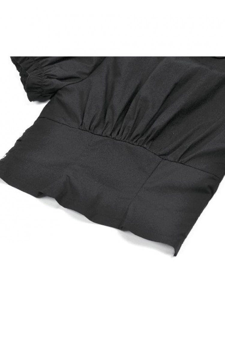 Black Women's Punk Ruffled V Collar Short Puff Sleeves Buckled Waist Zippered Crop Top - Product - 17
