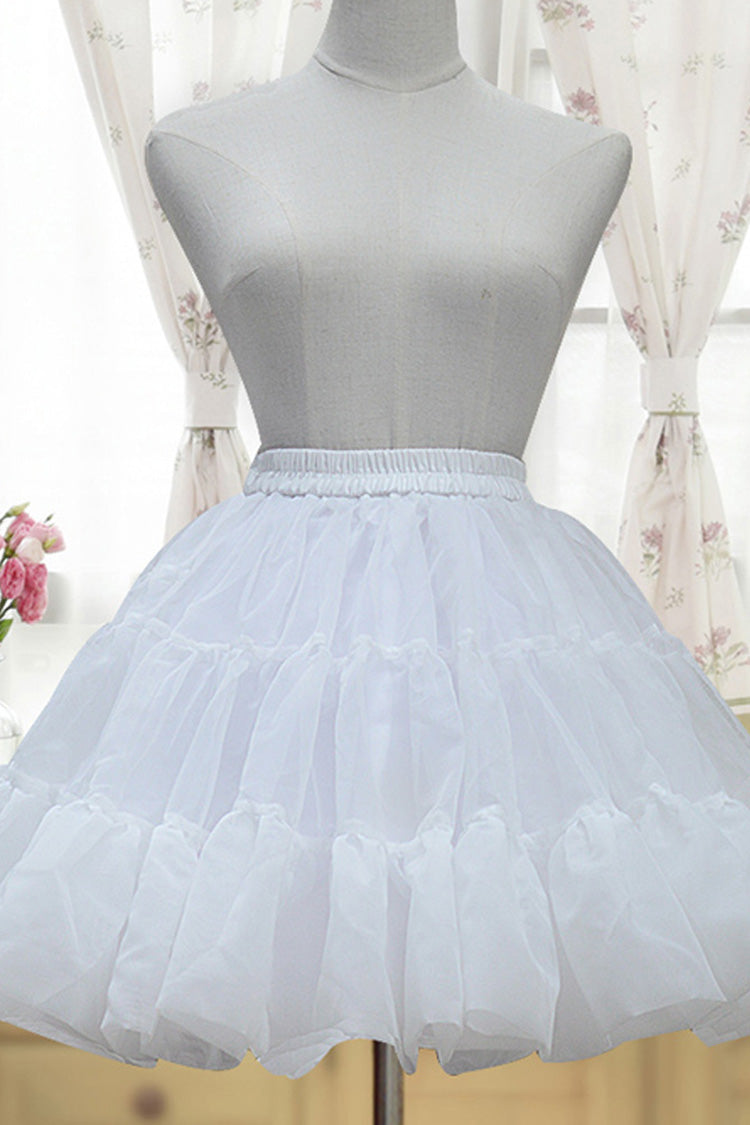 White Short Glass Yarn Bubble Lolita Petticoat - White - 1