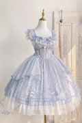 Blue Love Is Coming Multi-layer Ruffle Embroidery Bowknot Sweet Princess (Set) front view