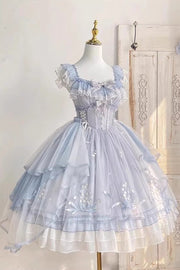 Blue Love Is Coming Multi-layer Ruffle Embroidery Bowknot Sweet Princess (Set) front view
