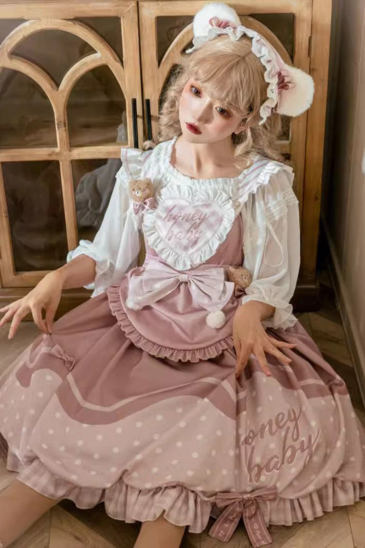 Flesh Pink Bear Bakery Ruffle Bowknot Sweet Princess Lolita Jsk Dress - Product - 3
