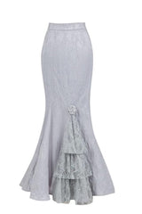 Silver Grey [Twilight] Ruffle Lace Irregular Gothic Witch Lolita Fishtail Skirt Set - Product - 5