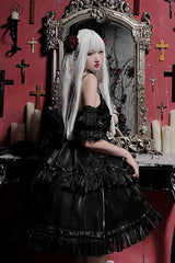 Black Angels Come Detached Hime Sleeves Ruffle Gothic Lolita Jsk Tiered Dress - Product - 3