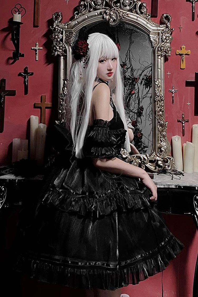 Black Angels Come Detached Hime Sleeves Ruffle Gothic Lolita Jsk Tiered Dress - Product - 3