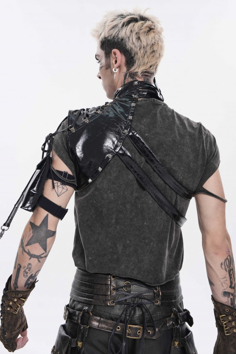 Black Lace-Up Slim Asymmetric Buckled Eyelet Men's Punk Cool Accessory Body Harness - Product - 10
