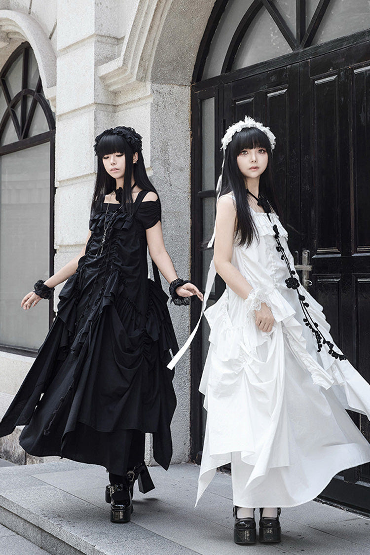 White [Dream] Sleeveless Ruffle Gothic Lolita Strap Dress - Product - 12