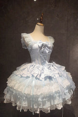 Blue [Misty Mountain Veil] Sleeveless Multi-Layered Ruffled Bow Lace Sweet Princess Ballet Lolita Jsk Dress - Product - 3