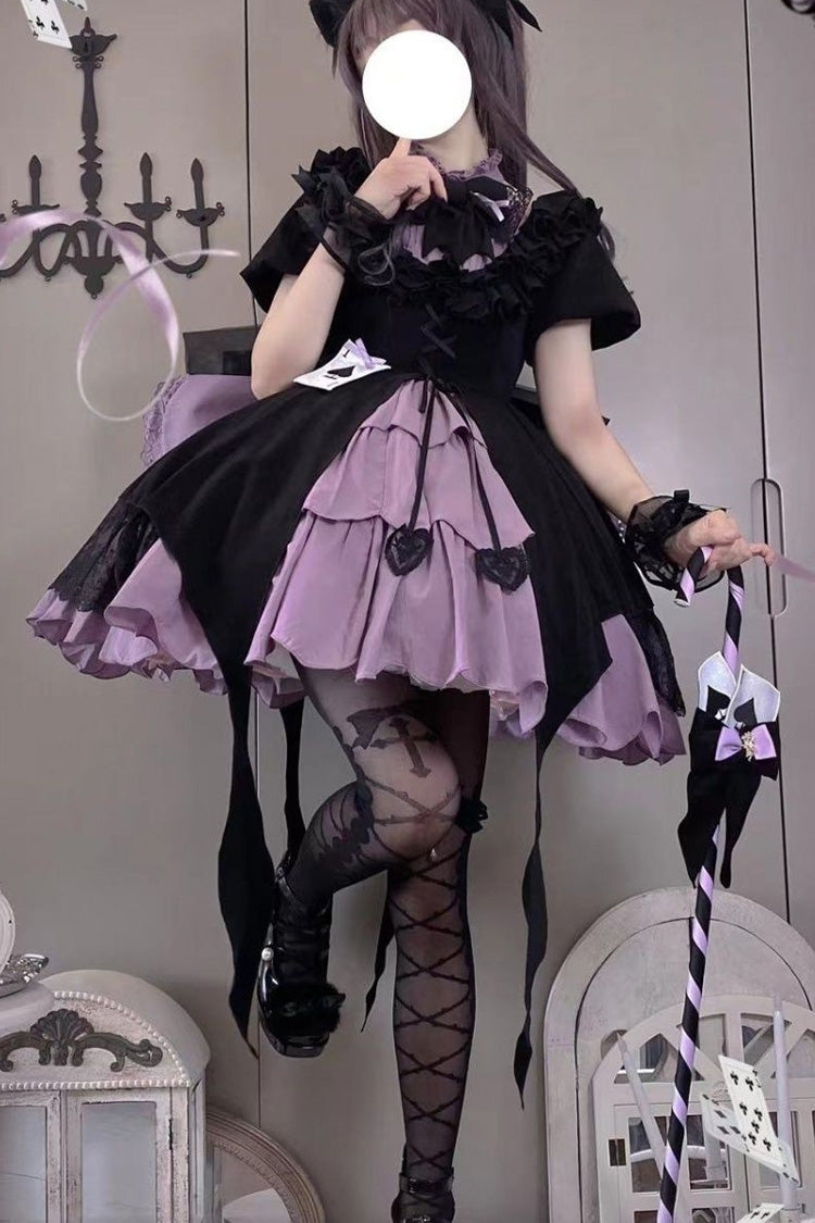 Black/Purple Magical Girl Phantom Thief Ace of Spades Gothic Lolita Dress front view