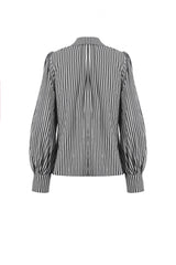Black/White Skull Lace Jabot Striped Lapel Collar Long Sleeves Ruffled Women's Lolita Gothic Blouse - Product - 16