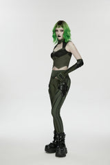 Black/Green Slim Women's Armor-Accentuated Paneled Punk Leggings - Product - 10
