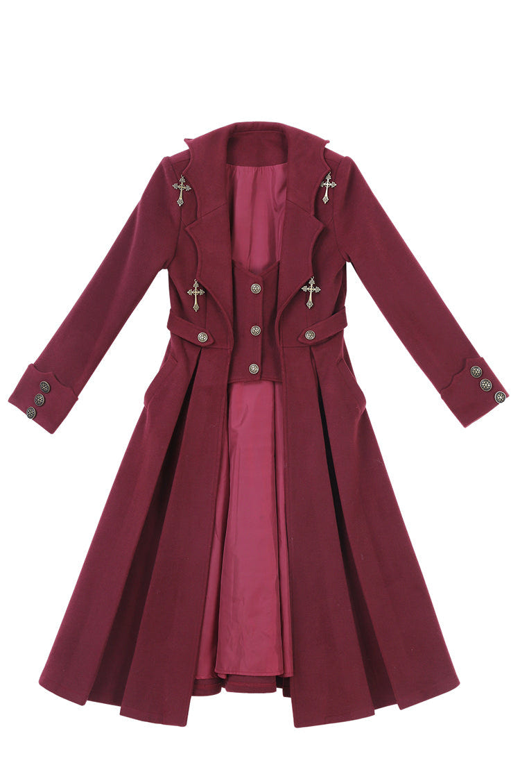 Dark Red [The Legend of Dracula] Long Sleeves Gothic Prince Handsome Cool Ouji Lolita Coat - Product - 5