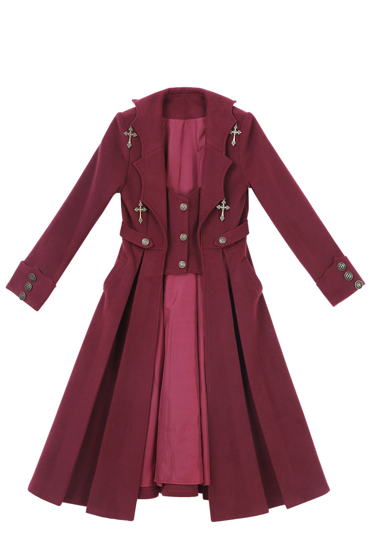 Dark Red [The Legend of Dracula] Long Sleeves Gothic Prince Handsome Cool Ouji Lolita Coat - Product - 5