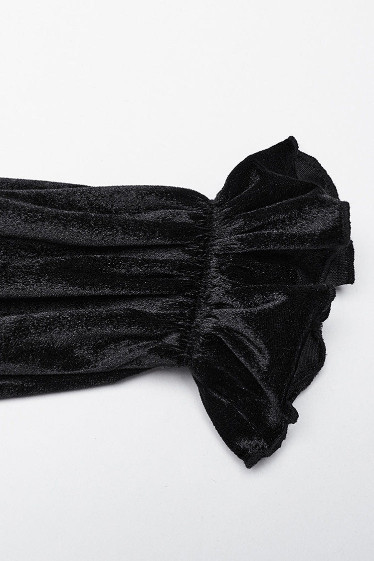 Black Stand Collar Irregular Pleated Velvet Women's Gothic Blouse - Product - 9