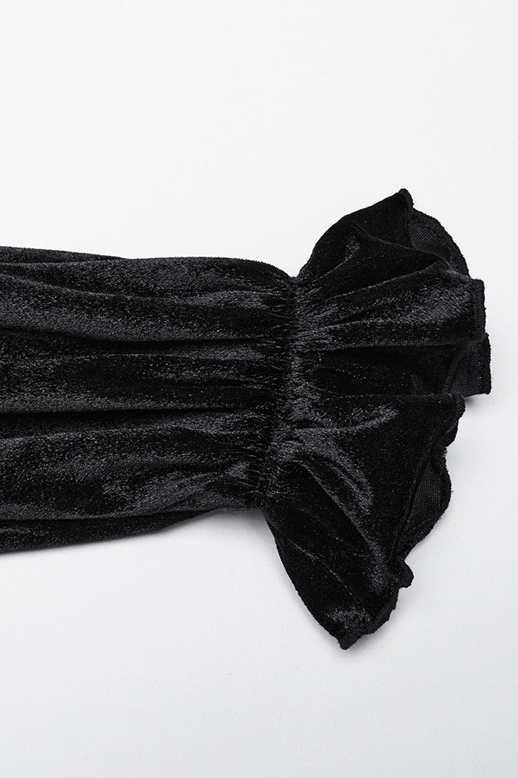 Black Stand Collar Irregular Pleated Velvet Women's Gothic Blouse - Product - 9