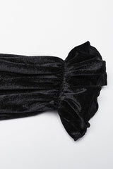 Black Stand Collar Irregular Pleated Velvet Women's Gothic Blouse - Product - 9