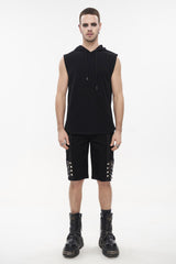 Black Knit Irregular Simple Versatile Sleeveless Hooded Men's Punk Tank Top - Product - 3