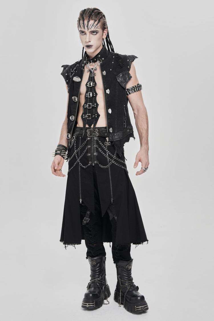 Black Buckle Chain Eyelet Men's Punk Skirt - Product - 10