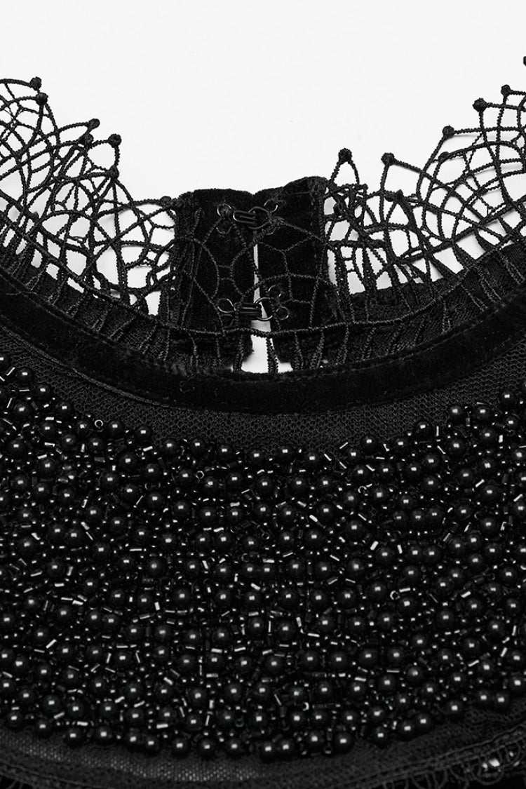 Black Long Sleeves Hollow Stitching Lace Sheer Women's Gothic Gorgeous Dress - Product - 5