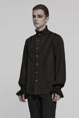 Black Stand Collar Long Puff Sleeves Stitching Lace Men's Gothic Blouse - Product - 2