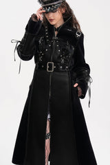 Black Women's Buckle-up Studs Eyelets Gothic Coat - Product - 12